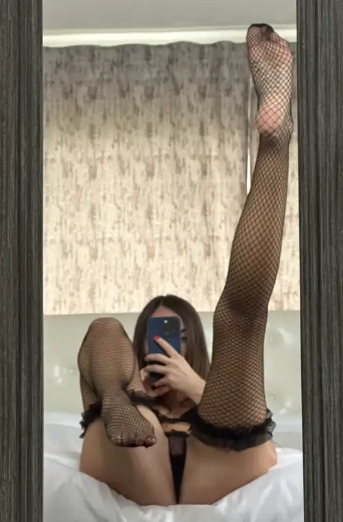 I spread my legs in beautiful fishnets for daddy