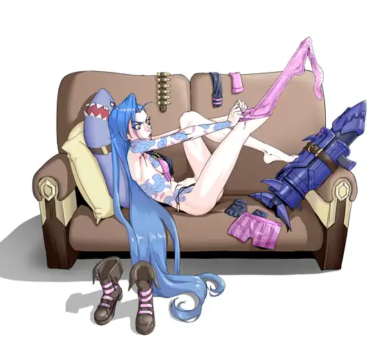 Jinx putting on some clothes
