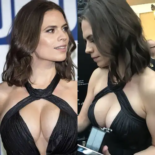 Hayley Atwell in the legendary boob window dress