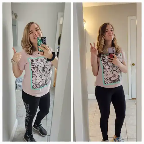 Sorry to break the petite & dense trend here ladies! I can't really strength train because of a medical condition I have, but I just wanted to show how insane just a 15lb weight difference is on a short frame! I'm 5ft 3 and 127lbs. Pic on the left is from October 2022 & 142lbs.