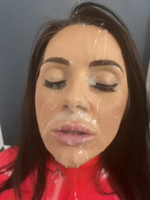 This Rubberdoll has her latex hood lifted, her face revealed and then covered in hot cum!! Xx