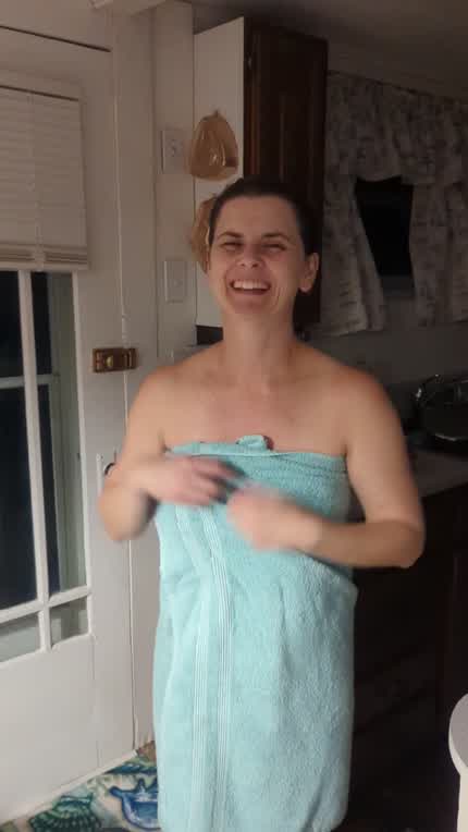 Being a little silly and showing you what's underneath the towel :) 