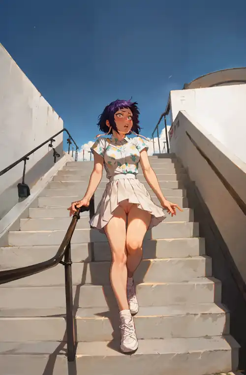 Kyou's 'oops' moment: Forgot her panties, but the wind didn't forget to share! 