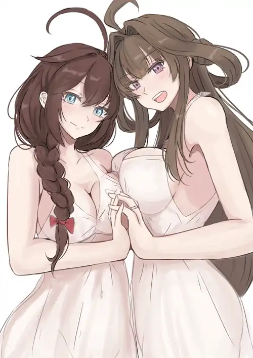 Kongou And Shigure White Dresses Beauty (Ken) [Kantai Collection]