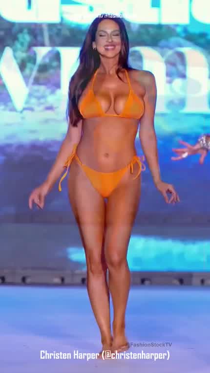 Christen Harper bouncy runway walk