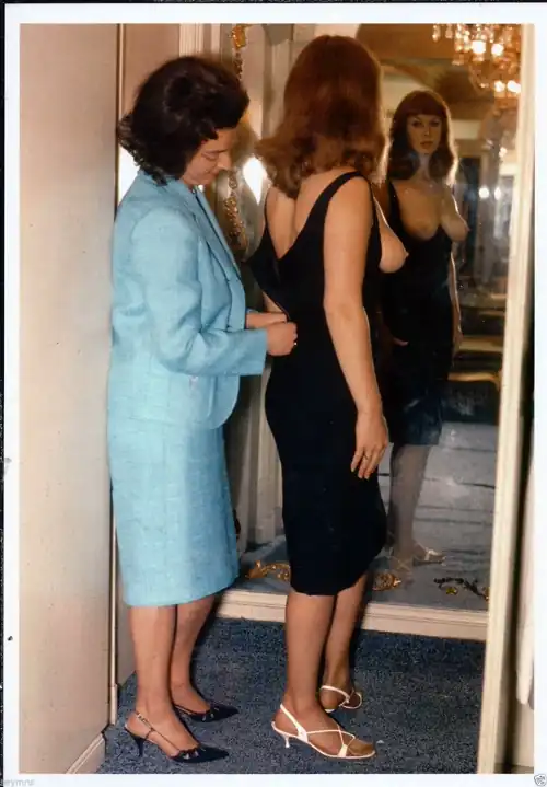 Retro AltBoobWorld : Staff were always on hand to assist and advise when purchasing an open-fronted dress in the 1960s