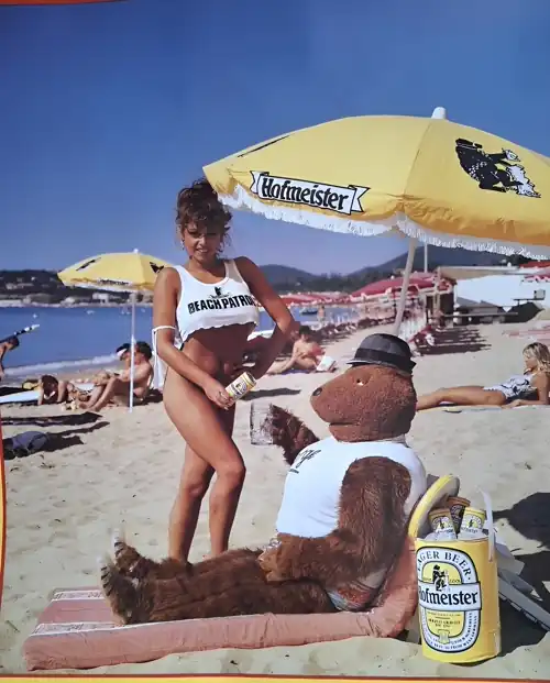 Maria Whittaker, 1980s, advertising a terrible lager.