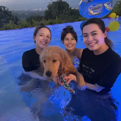 Going for a dip with a lucky dog IG March 2024