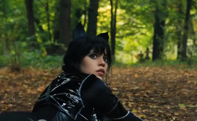 Wearing catsuit in Wednesday (2022)