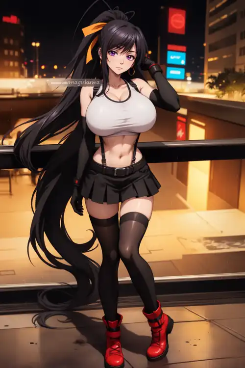 Akeno trying on some Tifa cosplay