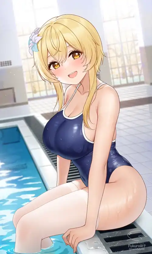 Lumine at the pool (Fukuro Daizi) [Genshin Impact]