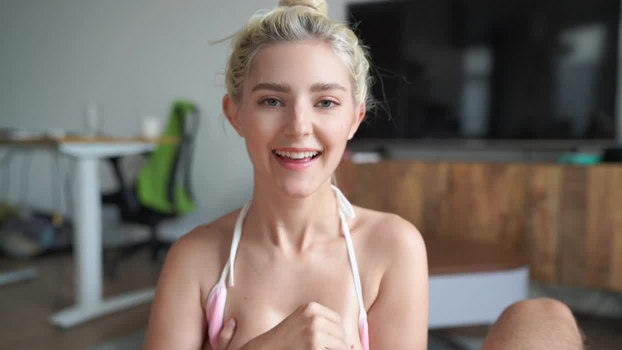 Showing off her cum covered titties